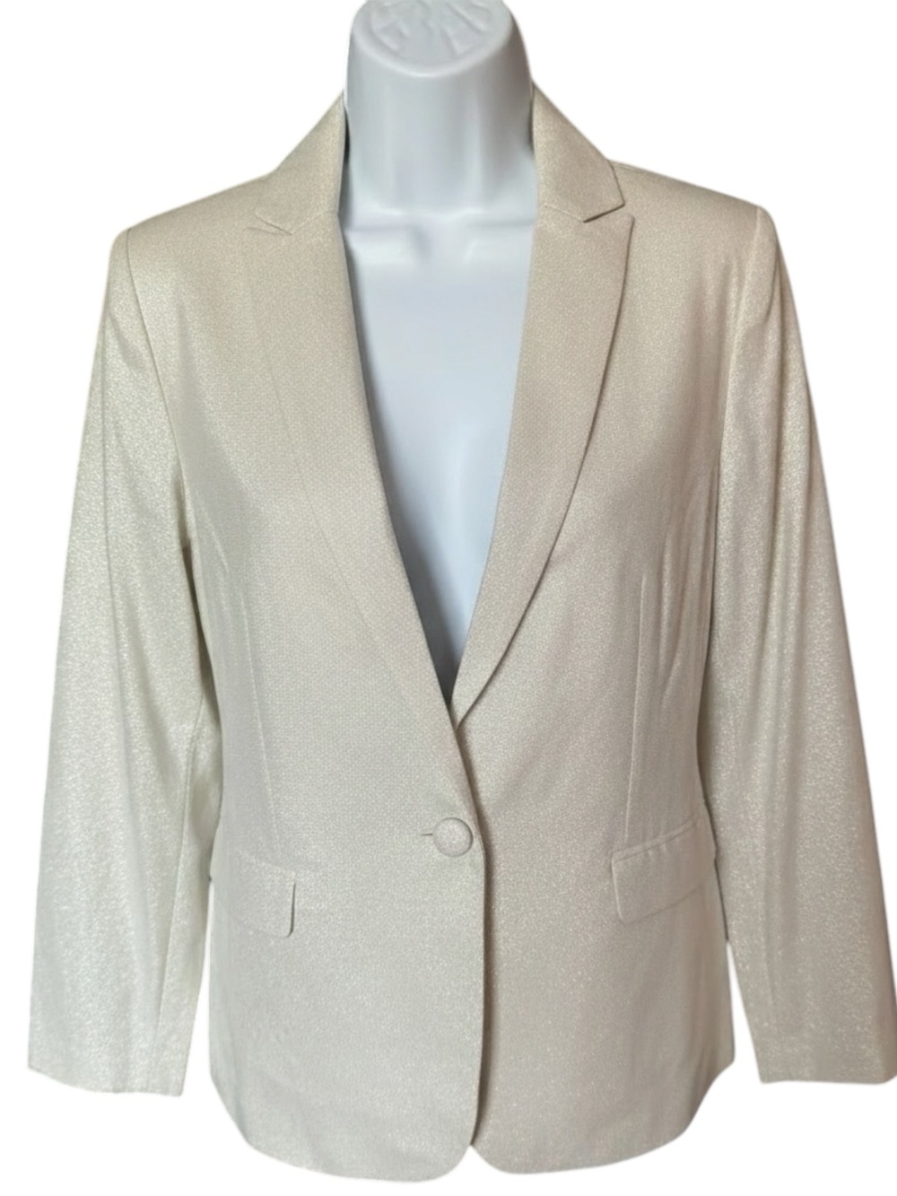 Women's Cream Blazer - Classic Single-Button Jacket w/ glitter shine to it